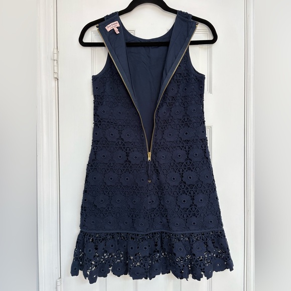 Juicy‎ Couture Dress  Navy Blue Ruffle Hem Floral Eyelet - Picture 6 of 8